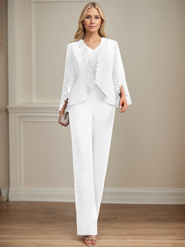 Pantsuit V-Neck Floor-Length Chiffon Mother of the Bride Dress
