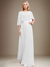 A-line Scoop Floor-Length Chiffon Lace Mother of the Bride Dress With Sequins Beading