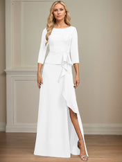 Sheath/Column Scoop Floor-Length Stretch Crepe Dress With Cascading Ruffles Appliques