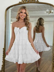 Chiffon A Line Tiered Short Homecoming Dress with Ruffles