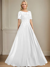 A-line Scoop Illusion Floor-Length Chiffon Lace Mother of the Bride Dress With Sequins Beading