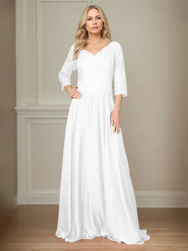 4 Sleeves Floor-Length Mother Of The Bride Dress With Appliques