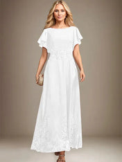 A-line Scoop Ankle-Length Lace Chiffon Mother of the Bride Dress With Sequins