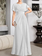 A-line Scoop Floor-Length Chiffon Mother of the Bride Dress With Pleated Beading