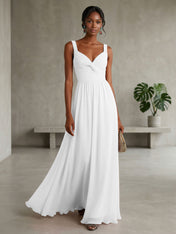 Elegant Soft Blush Twist-Front Chiffon Maxi Gown