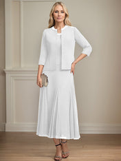 Separates A-line Scoop Tea-Length Chiffon Mother of the Bride Dress With Sequins Beading