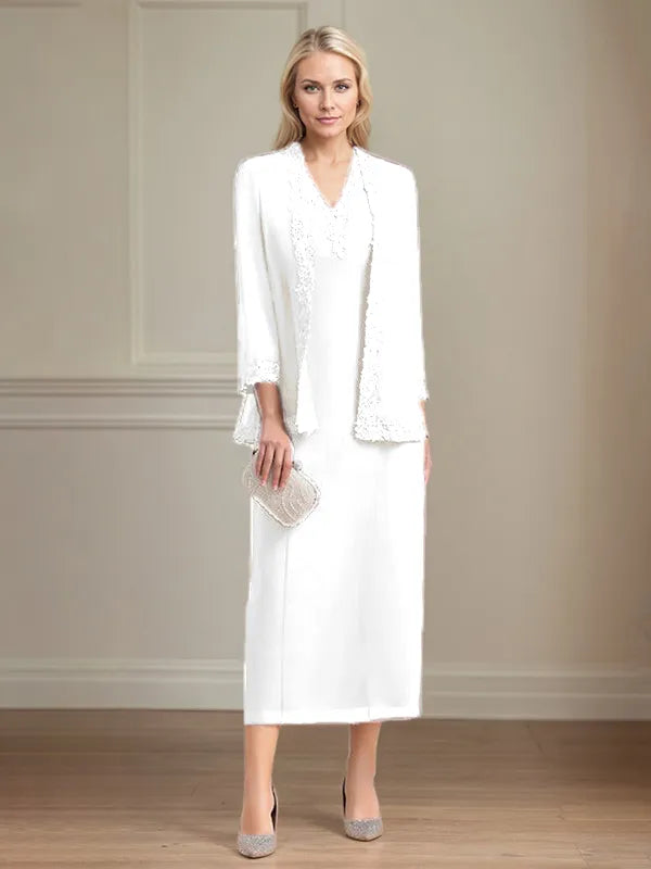 4 Sleeves Tea Length Mother Of The Bride Dress