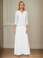 Robe veste en dentelle pailletée et jupe en satin avec veste ouverte 