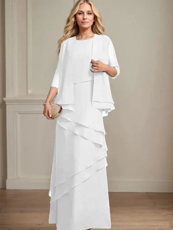 Sheath Scoop Floor-Length Chiffon Mother of the Bride Dress