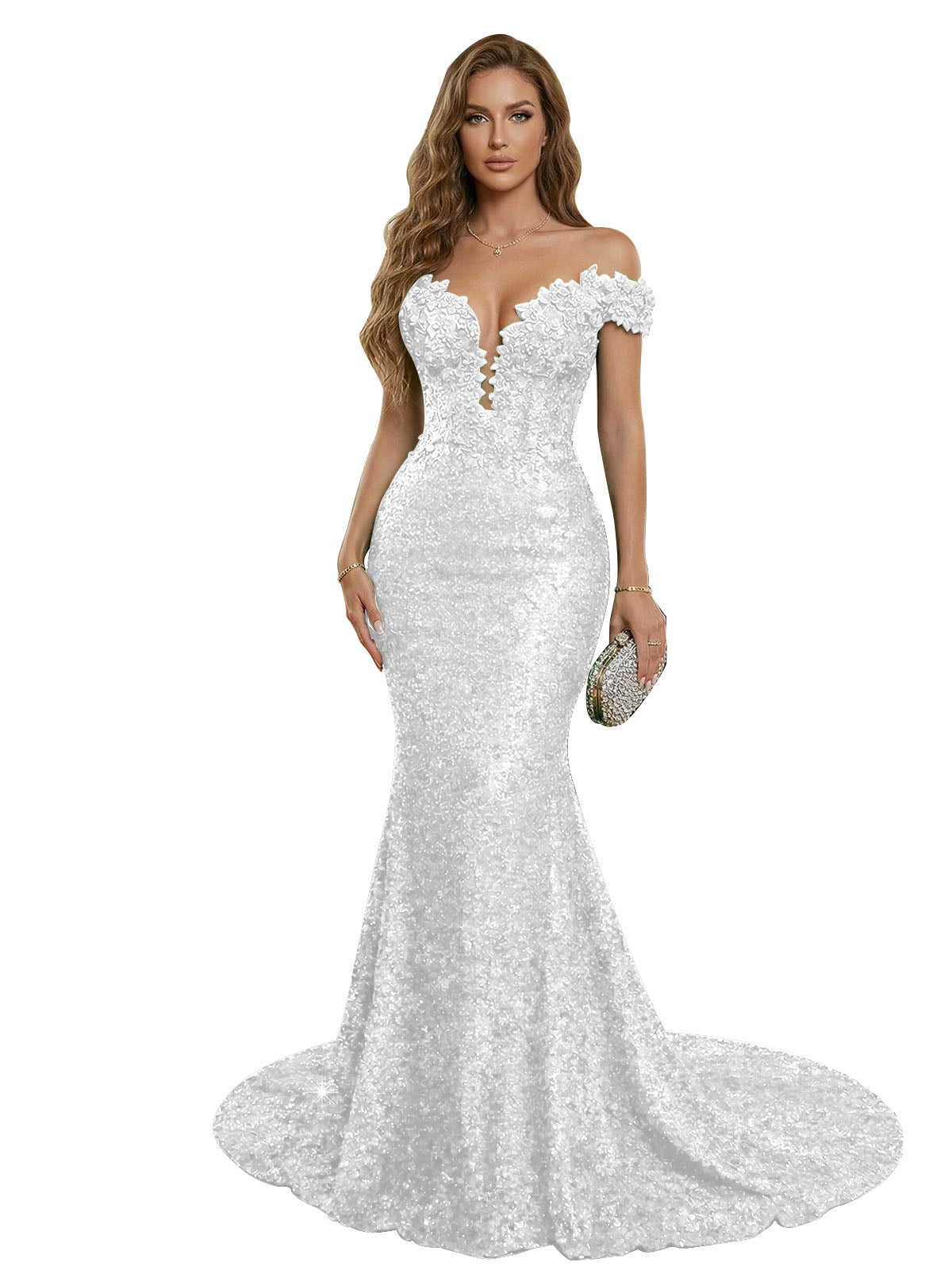 Sparkly Off The Shoulder Sequin Long Mermaid Corset Prom Dresses