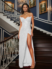 Sequin Strapless Sweetheart Long Prom Dress with High Slit
