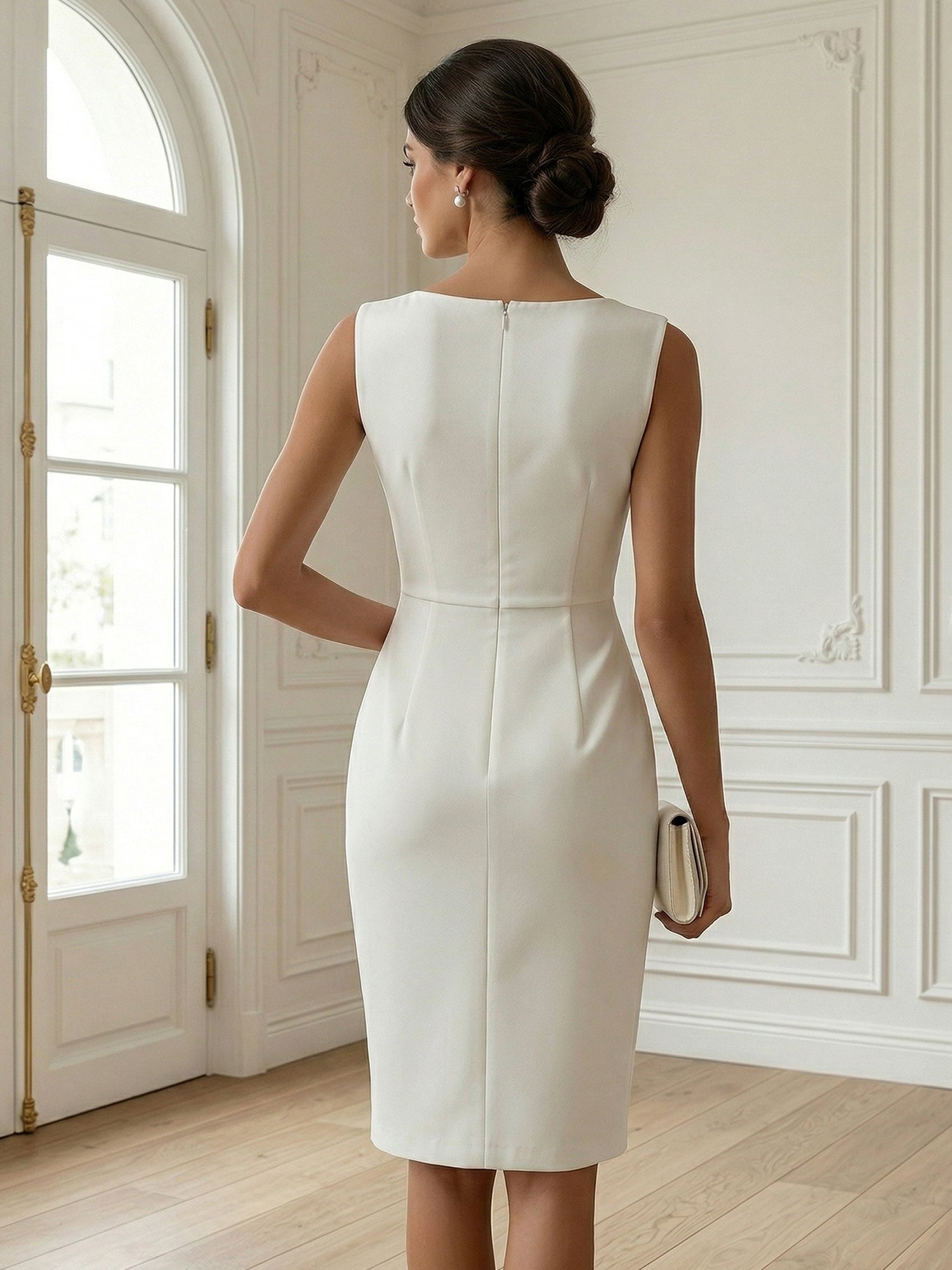 White 3D Bow Sleeveless Sheath Midi Dress Evening Gown