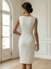 White 3D Bow Sleeveless Sheath Midi Dress Evening Gown