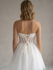 White Lace Corset Tulle Short Wedding Dress