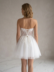 White Lace Corset Tulle Short Wedding Dress