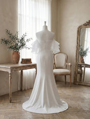 White Mermaid Off the Shoulder Ruffled Long Wedding Reception Dress