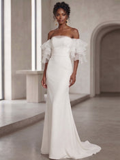 White Mermaid Off the Shoulder Ruffled Long Wedding Reception Dress