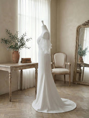 White Mermaid Off the Shoulder Ruffled Long Wedding Reception Dress