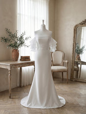 White Mermaid Off the Shoulder Ruffled Long Wedding Reception Dress