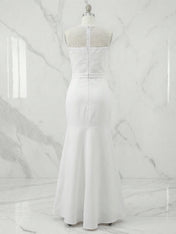 White Sequin Neckline Sleeveless Mermaid Maxi Dress Gown