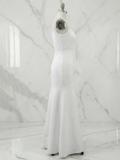 White Sequin Neckline Sleeveless Mermaid Maxi Dress Gown