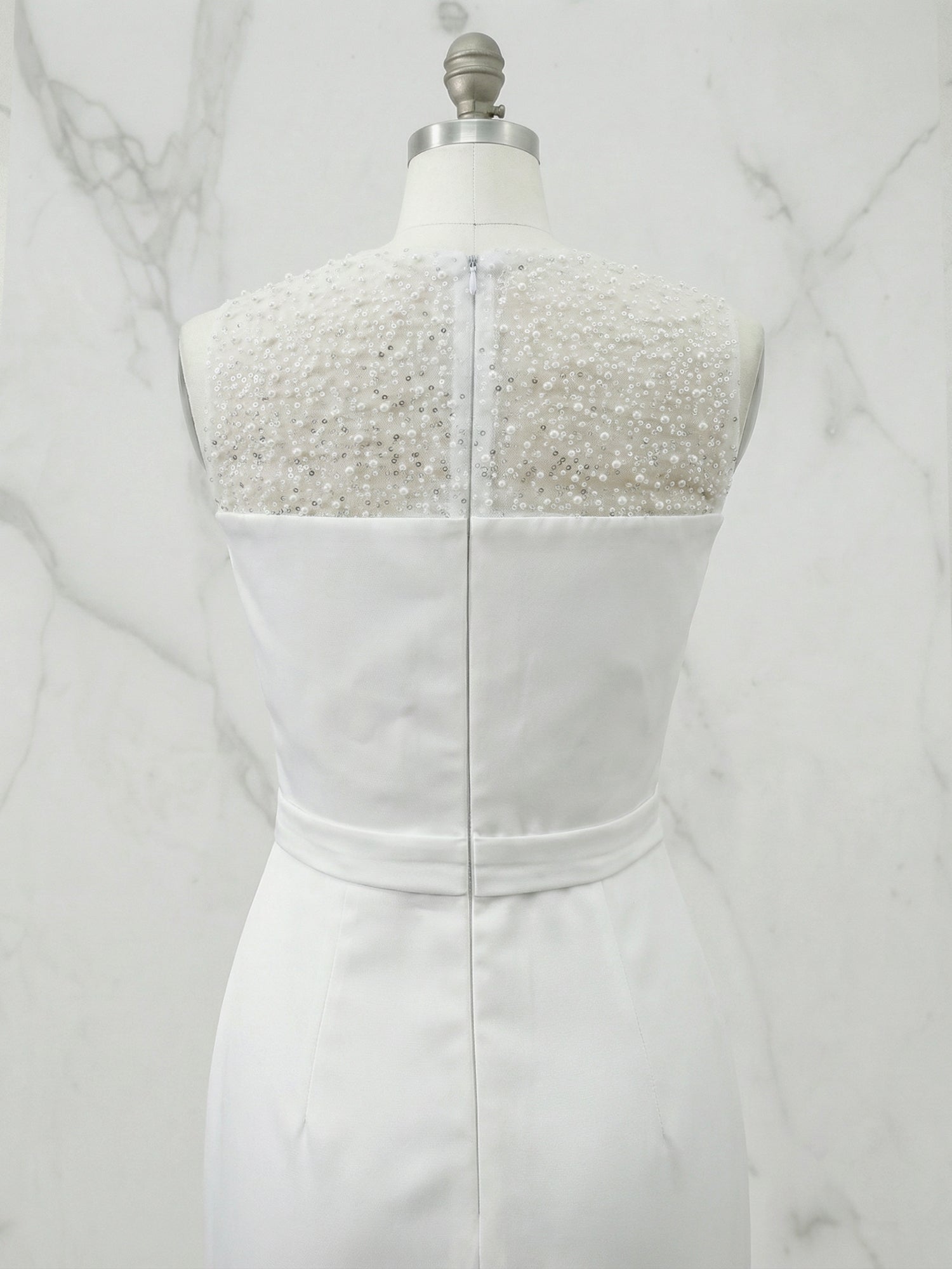 White Sequin Neckline Sleeveless Mermaid Maxi Dress Gown