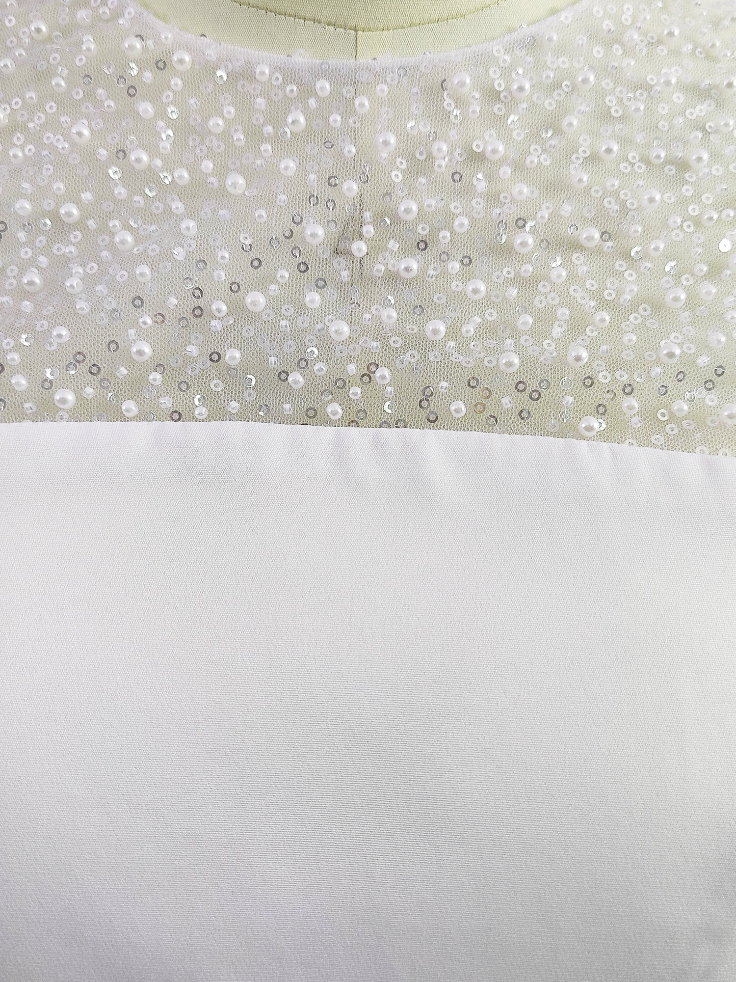 White Sequin Neckline Sleeveless Mermaid Maxi Dress Gown