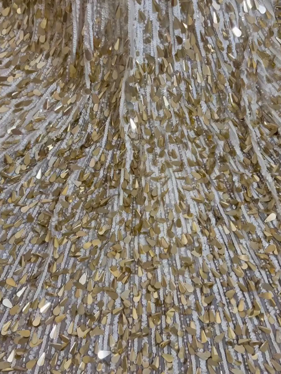 White Strapless Teardrop Sequin Embellishments Prom Dress with High Slit