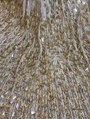 White Strapless Teardrop Sequin Embellishments Prom Dress with High Slit