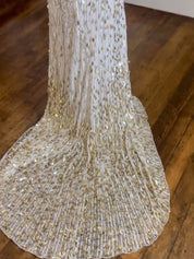 White Strapless Teardrop Sequin Embellishments Prom Dress with High Slit