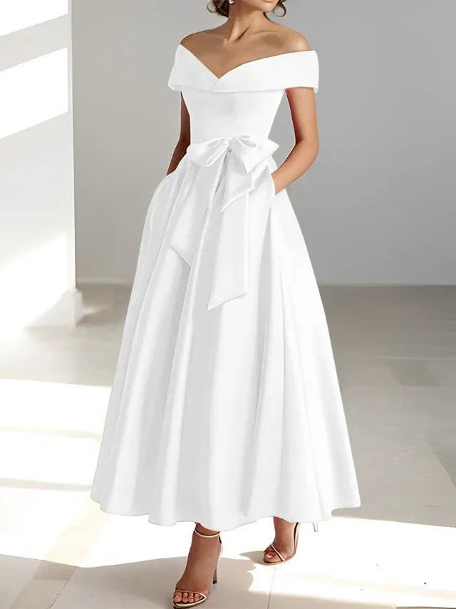 Princess Off-the-Shoulder Sleeveless Ankle-Length Mother of the Bride Dresses with Pockets