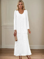 Sheath/Column V-Neck Ankle-Length Mother of the Bride Dresses with Jacket & Sequins