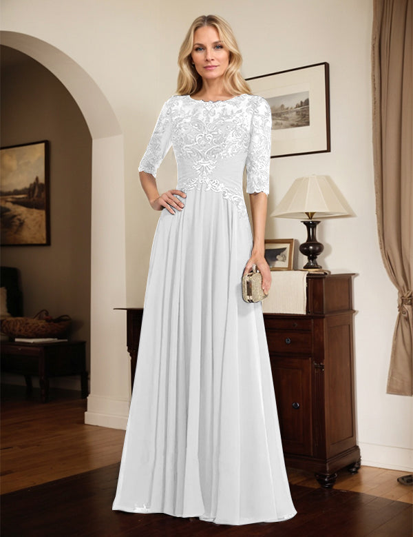Robe de mère de la mariée trapèze en mousseline de soie et dentelle, longueur au sol, avec décolleté en V et sequins plissés 