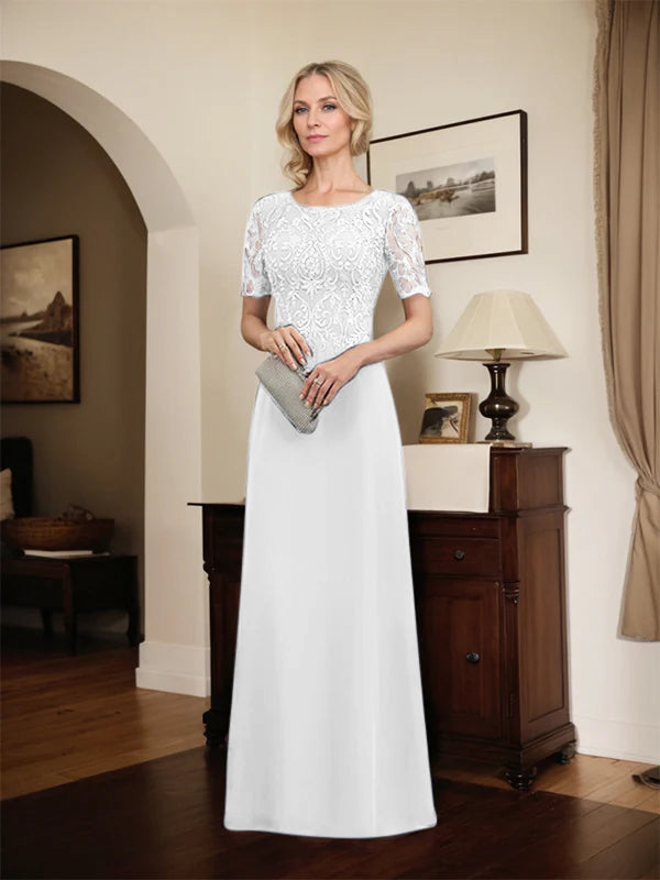 A-line Scoop Floor-Length Lace Chiffon Mother of the Bride Dress With Sequins