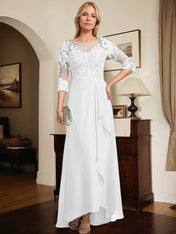 A-line Scoop Illusion Asymmetrical Lace Chiffon Mother of the Bride Dress With Sequins Cascading Ruffles