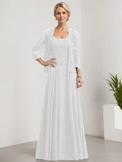 A-line Square Floor-Length Lace Chiffon Mother of the Bride Dress With Sequins