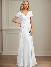 A-line V-Neck Floor-Length Chiffon Lace Mother of the Bride Dress