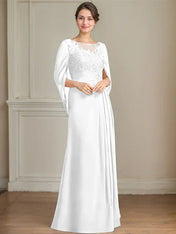 A-Line/Princess Scoop Floor-Length Mother of the Bride Dresses with Pleated & Sequins