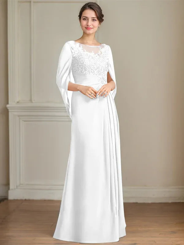 Princess Scoop Floor-Length Mother of the Bride Dresses with Pleated & Sequins