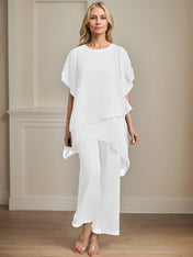 Separates Jumpsuit/Pantsuit Scoop Ankle-Length Chiffon Mother of the Bride Dress