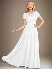 A-Line Scoop Floor-Length Chiffon Mother of the Bride Dress With Applique & Sequins