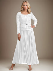 A-line Square Ankle-Length Chiffon Mother of the Bride Dress With Pleated