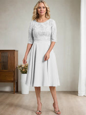 A-line Scoop Knee-Length Lace Chiffon Mother of the Bride Dress