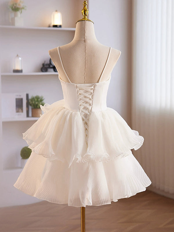 White A-Line Ruffles Tiered Short Homecoming Dress