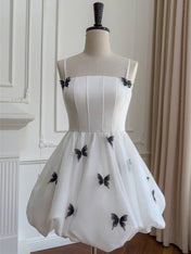White A-line Straps 3D Butterfly Short Homecoming Dress
