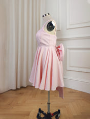 White A Line Short Homecoming Dress with Back Bows