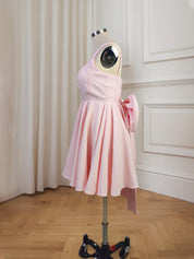 White A Line Short Homecoming Dress with Back Bows