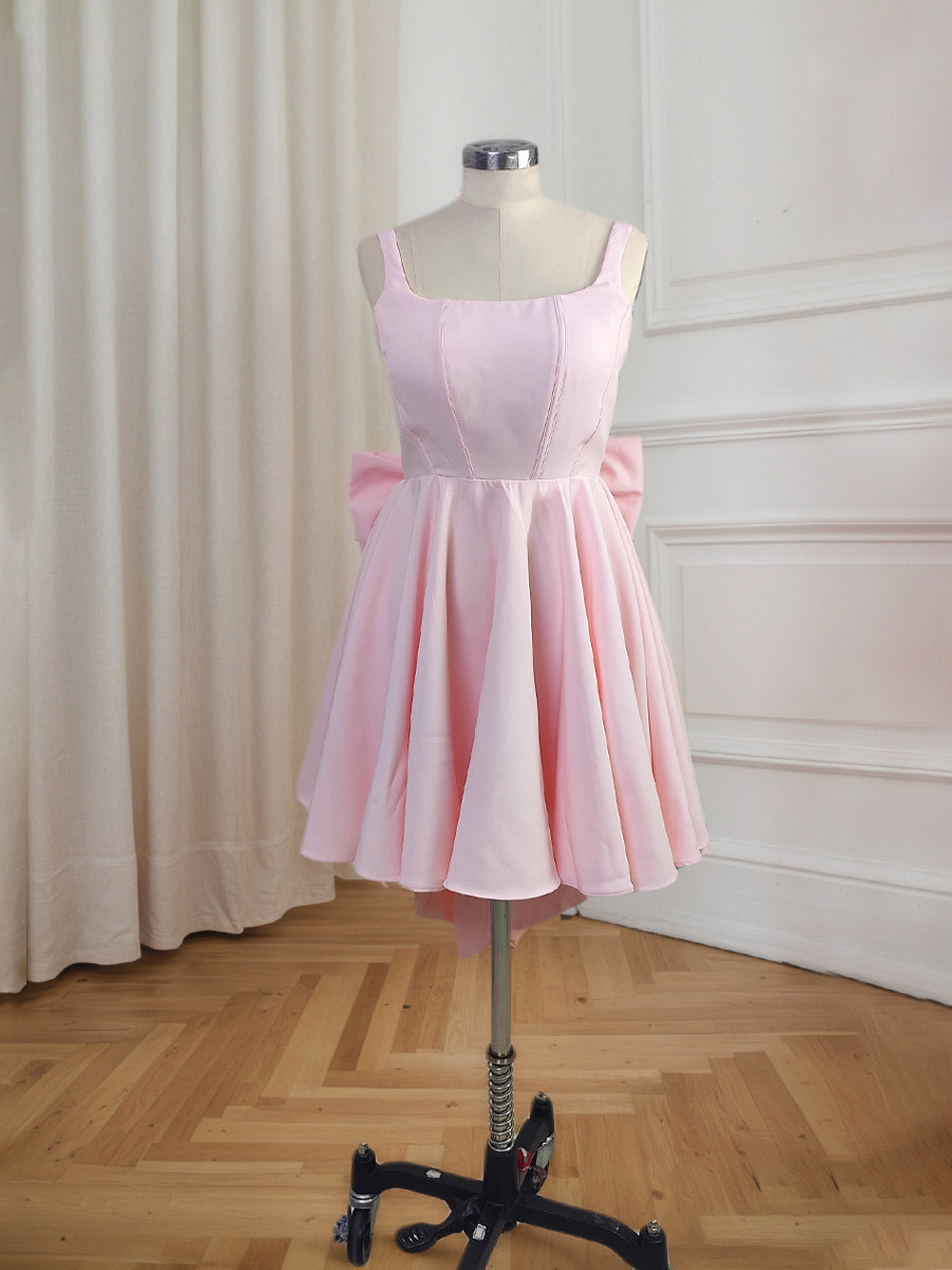 White A Line Short Homecoming Dress with Back Bows