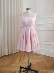 White A Line Short Homecoming Dress with Back Bows
