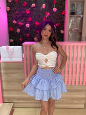 White Blue Strapless 2 Piece Tiered Short Homecoming Dress